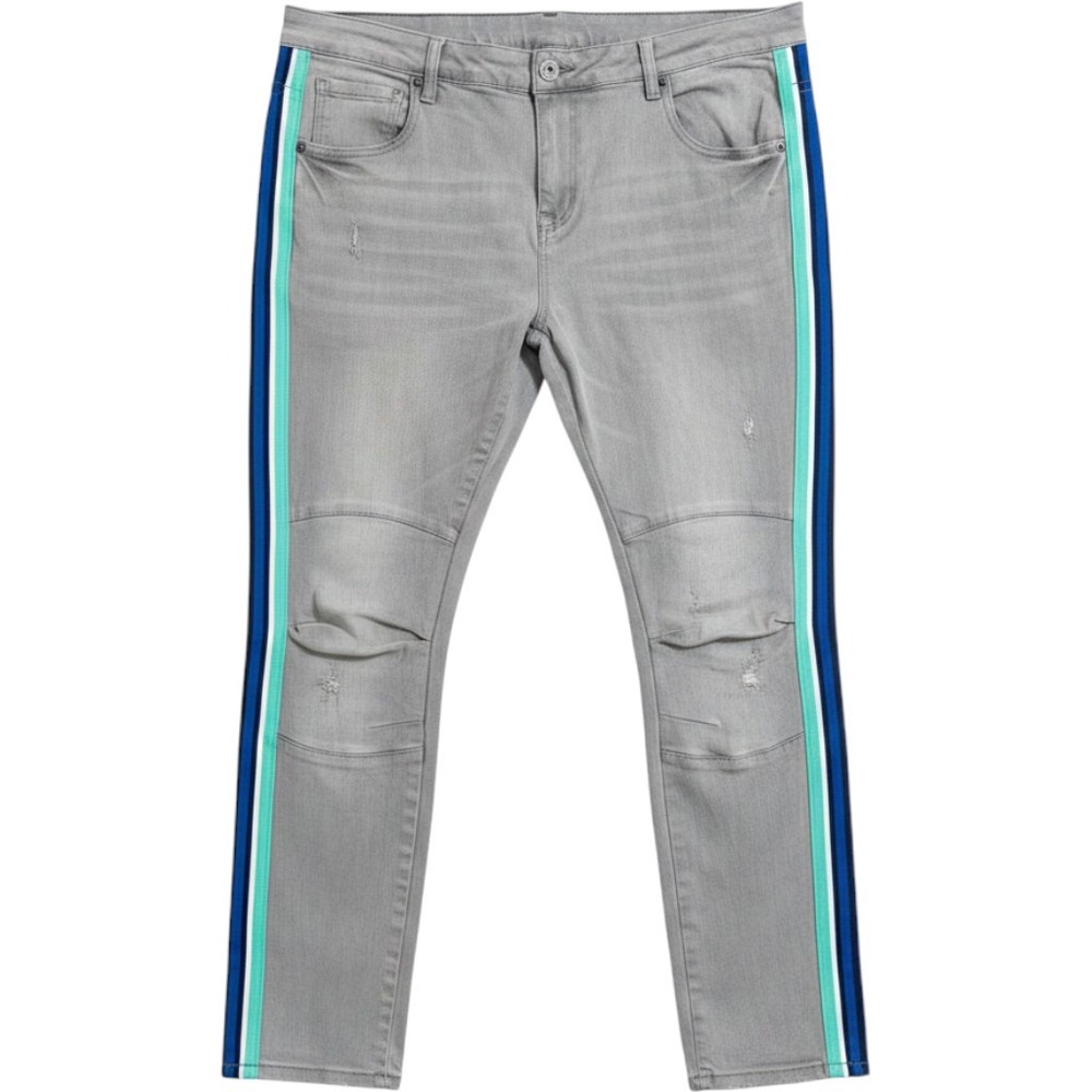 KINDRED Moto Jeans Mens 40x32 Gray Distressed Paint Splatter Side‎ Stripe Skinny